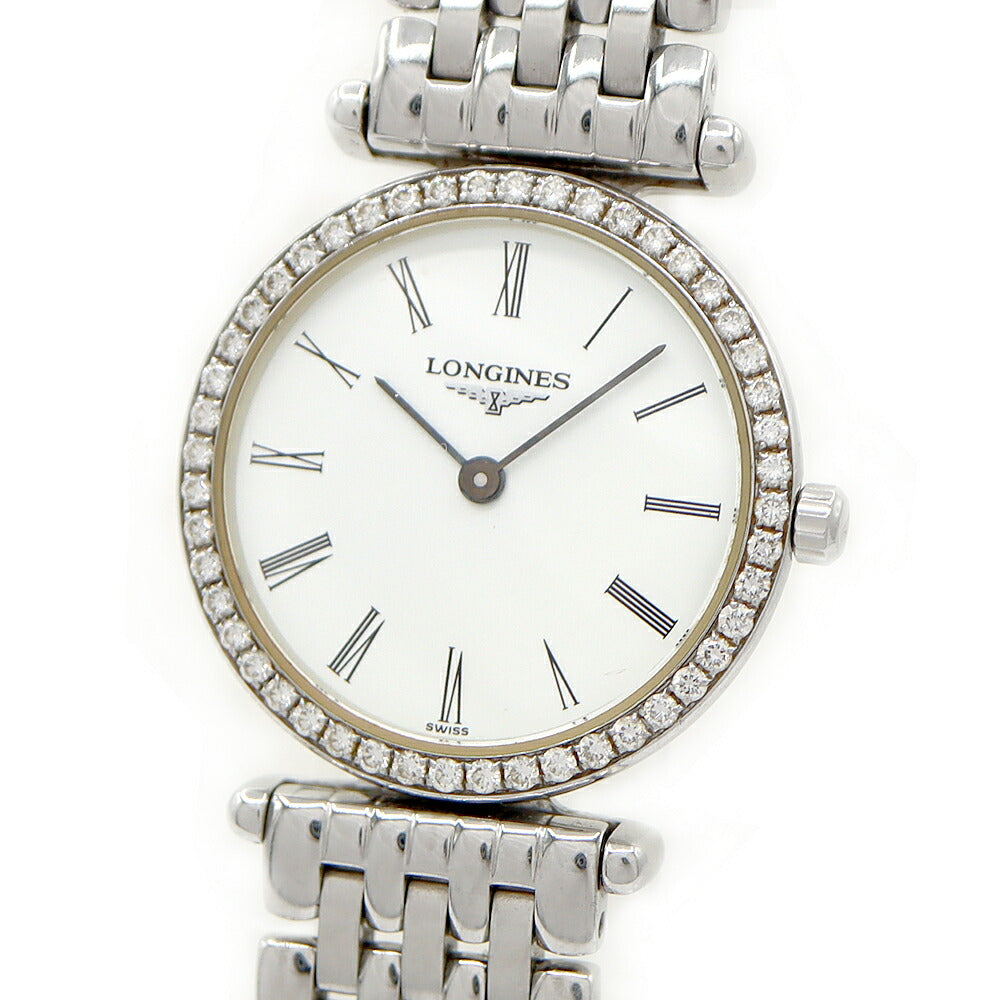電池交換済 LONGINES ロンジン ラ グランドクラシック ダイヤベゼル L4.204.0 ダイヤモンド 白 ホワイト SS ステンレス レディース クォーツ【6ヶ月保証】【腕時計】【中古】