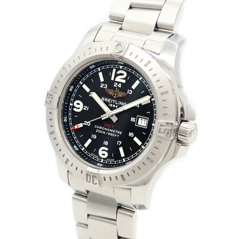 電池交換済 BREITLING ブライトリング コルト A74388 デイト 200m防水 黒 ブラック SS ステンレス メンズ クォーツ【6ヶ月保証】【腕時計】【中古】