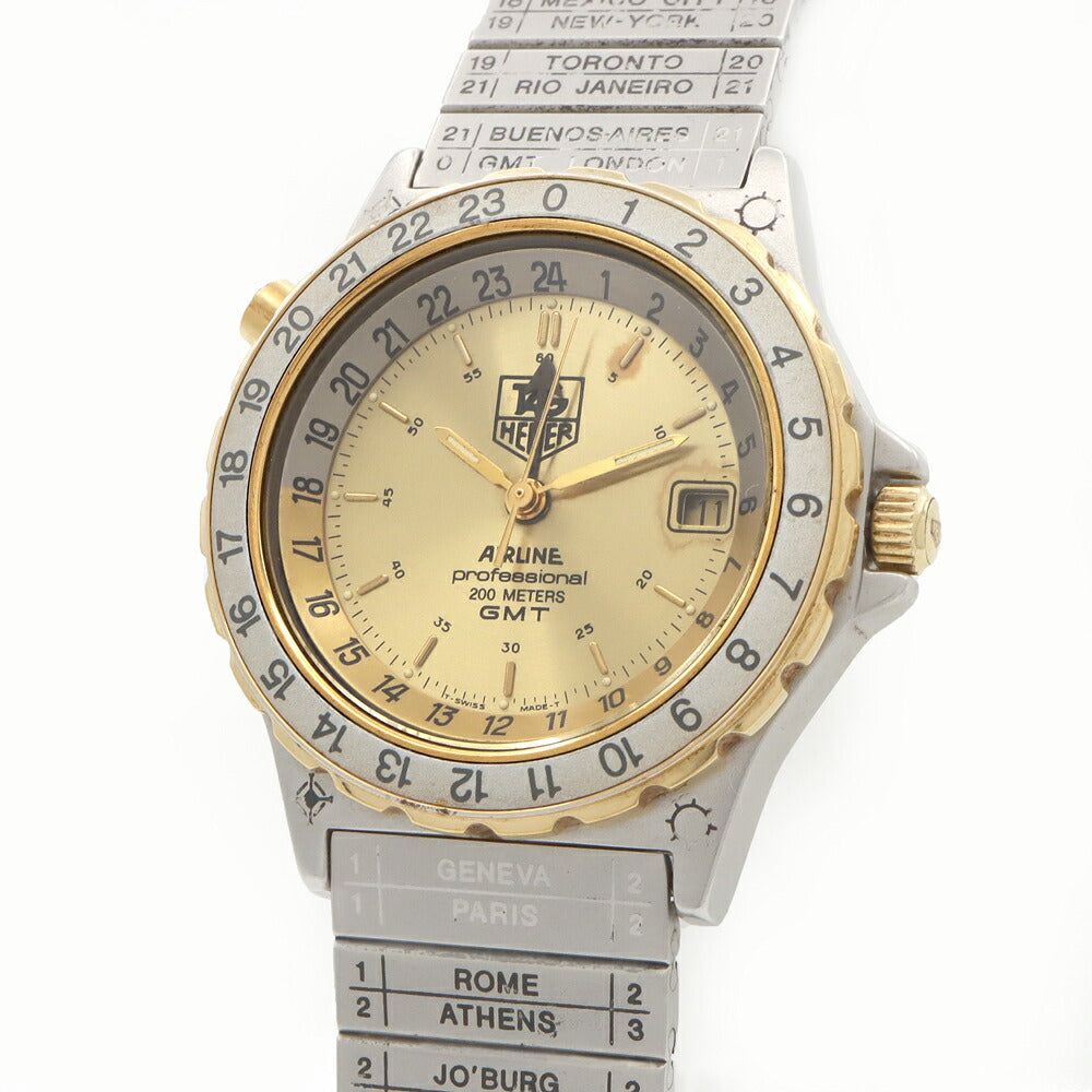 OH済 TAG Heuer タグホイヤー エアライン GMT 895.413 デイト 200m防水 ゴールド SS ステンレス YGP イエローゴールド コンビ メンズ クォーツ【6ヶ月保証】【腕時計】【中古】