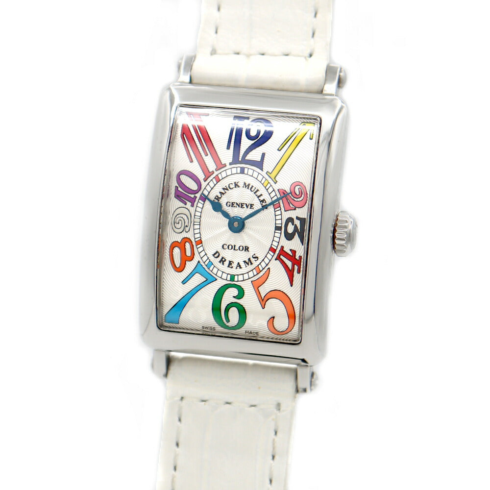 電池交換済 FRANCK MULLER フランクミュラー ロングアイランド カラードリーム 902 QZ COL DRM シルバーギョーシェ SS ステンレス 純正ベルト 純正尾錠 レディース クォーツ【6ヶ月保証】【中古】【腕時計】