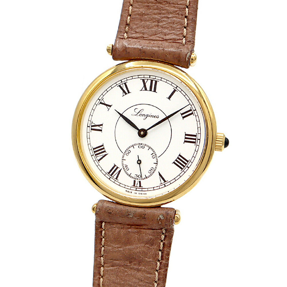 内部点検済 LONGINES ロンジン 150周年記念モデル 3207 Cal.846 スモールセコンド 白 ホワイト YGP イエローゴールド SS ステンレス 純正ベルト 純正尾錠 メンズ ボーイズ レディース 手巻き アンティーク ヴィンテージ【腕時計】【中古】