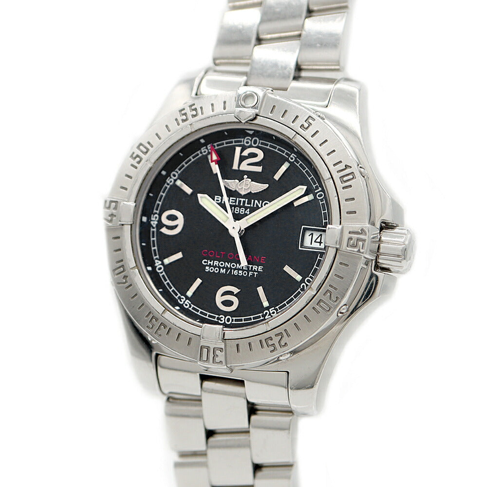 電池交換済 BREITLING ブライトリング コルト オーシャン A77380 デイト 500m防水 黒 ブラック SS ステンレス レディース クォーツ【6ヶ月保証】【腕時計】【中古】