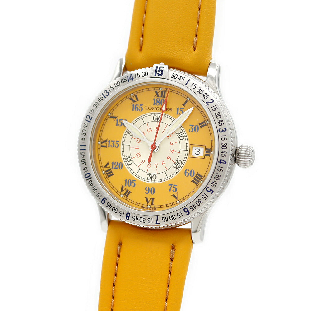 LONGINES ロンジン リンドバーグ アワーアングル L2.617.4 デイト 裏スケ イエロー SS ステンレス 純正ベルト 純正尾錠 メンズ 自動巻き【6ヶ月保証】【腕時計】【中古】