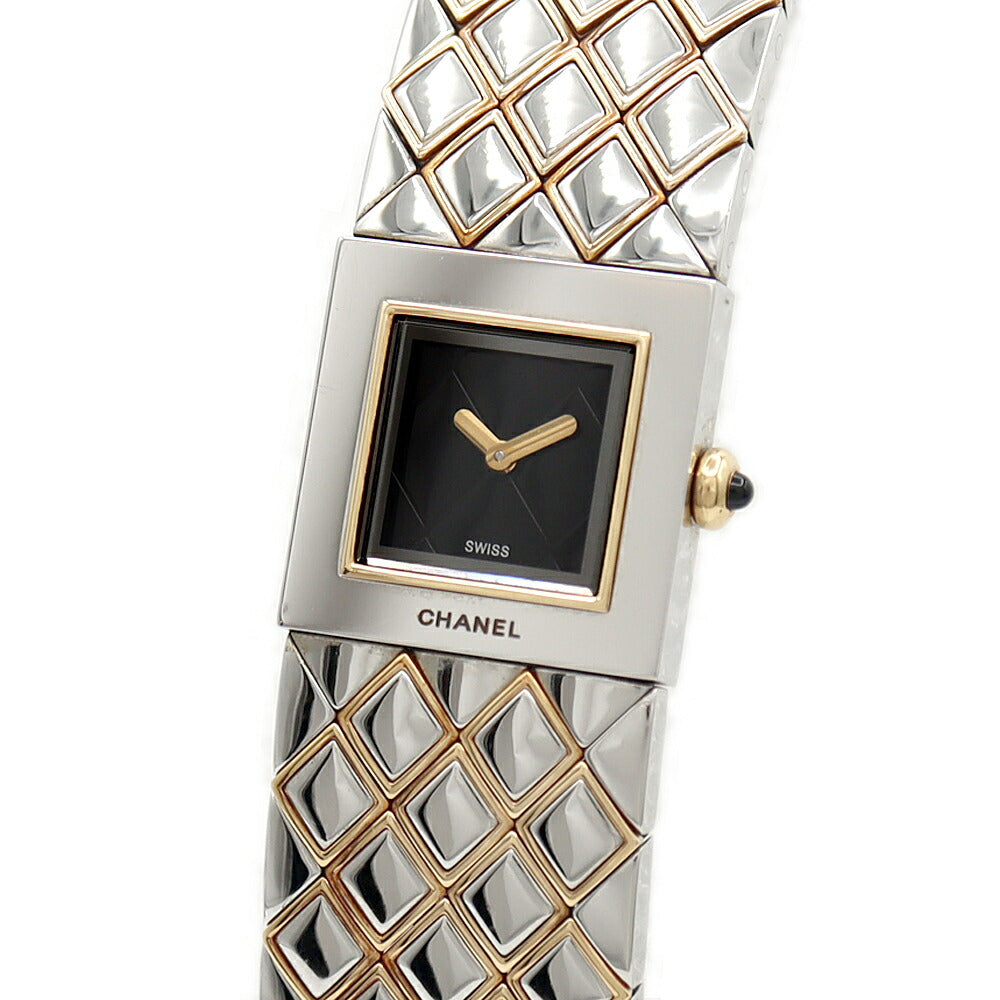 電池交換済 CHANEL シャネル マトラッセ H0475 30m防水 黒 ブラック YGP イエローゴールド SS ステンレス コンビ レディース クォーツ【6ヶ月保証】【腕時計】【中古】