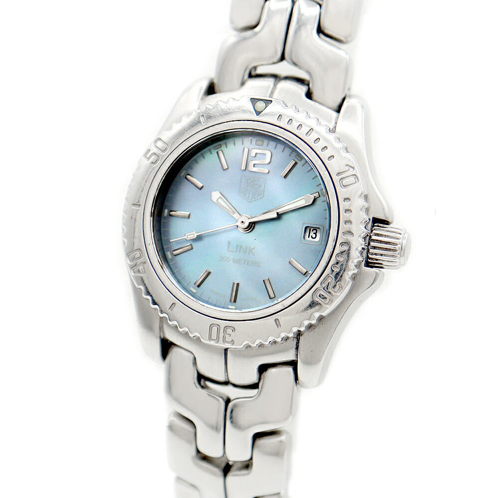 電池交換済 TAG Heuer タグホイヤー リンク WT141G 200m防水 デイト 青 ブルーシェル SS ステンレス レディース クォーツ【6ヶ月保証】【腕時計】【中古】