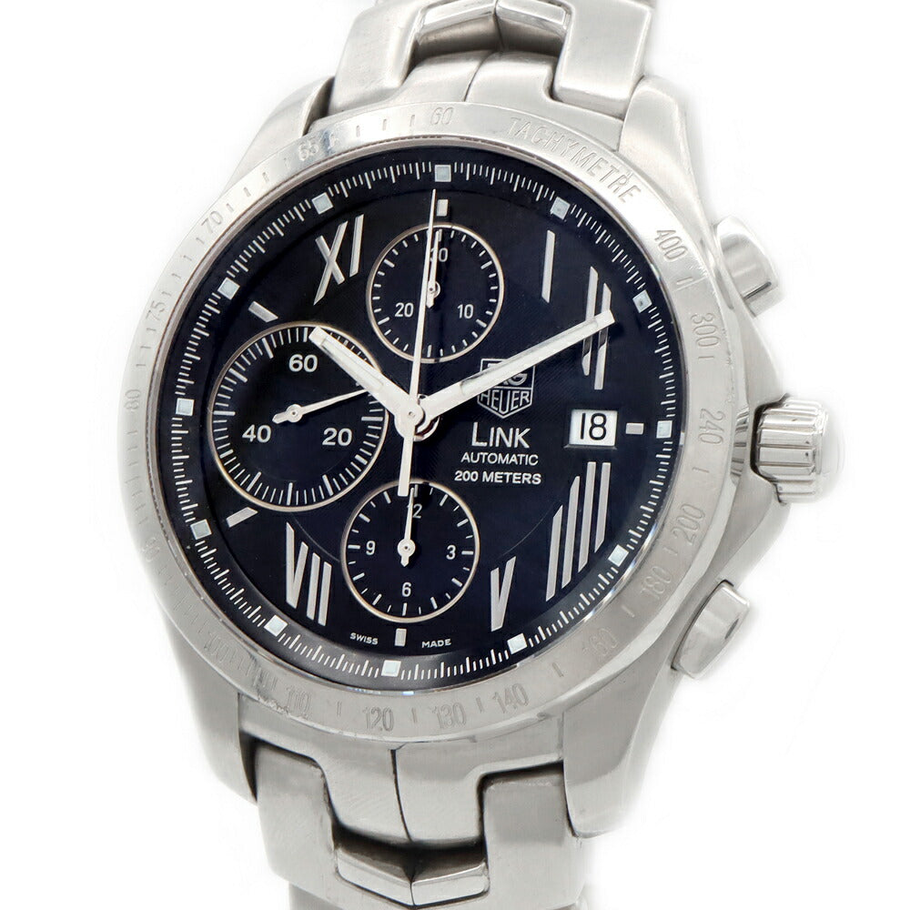TAG Heuer タグホイヤー リンク スターダスト クロノ 日本限定350本 CJF211N クロノグラフ デイト 裏スケ 200m防水 黒 ブラック SS ステンレス メンズ 自動巻き【6ヶ月保証】【腕時計】【中古】