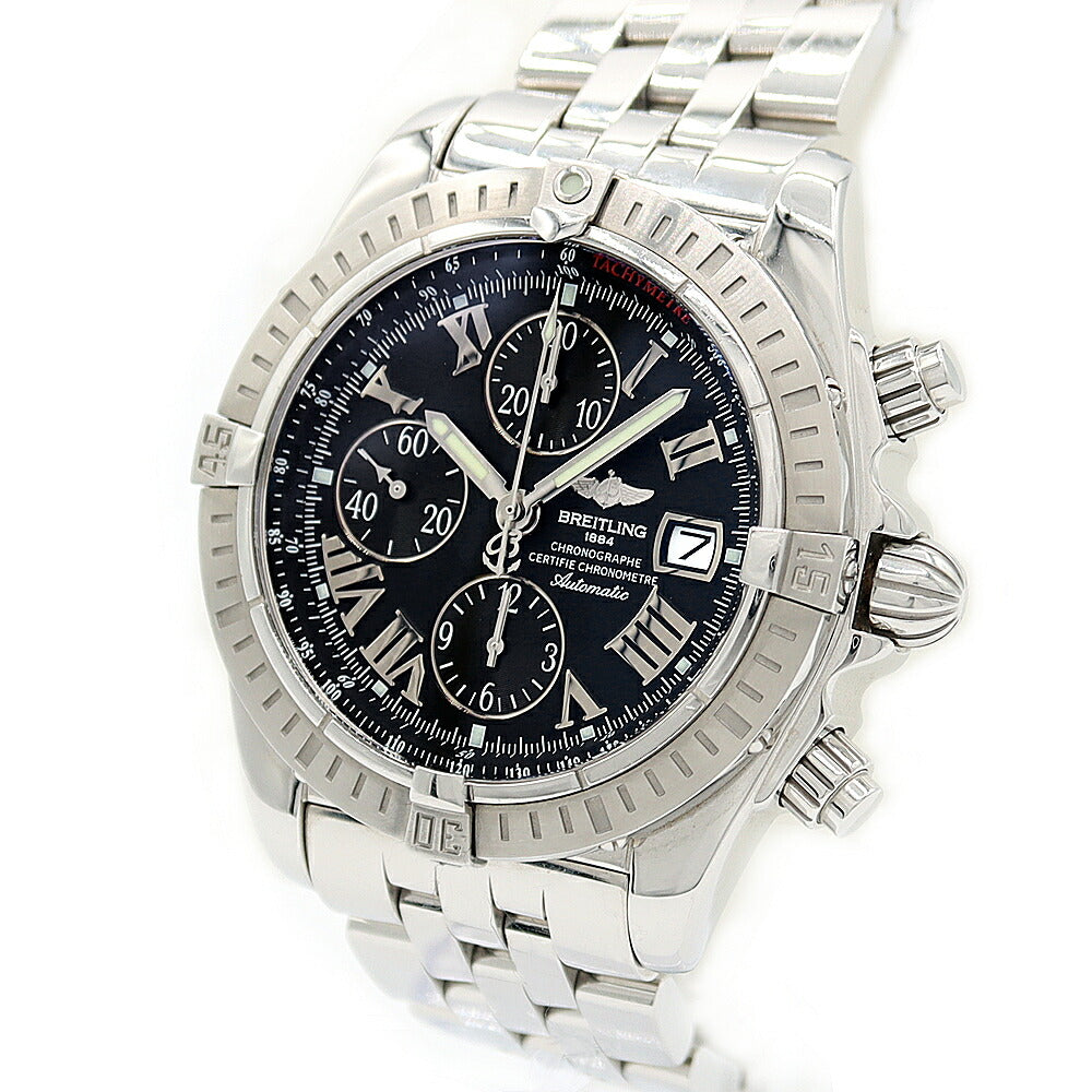 内部点検済 BREITLING ブライトリング クロノマット エボリューション クロノグラフ A13356 デイト 300m防水 黒 ブラック SS ステンレス メンズ 自動巻き【6ヶ月保証】【腕時計】【中古】