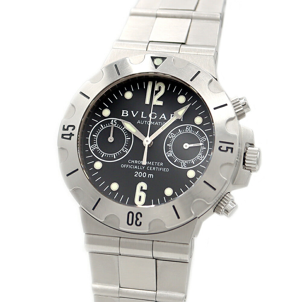 BVLGARI ブルガリ ディアゴノ スクーバ クロノグラフ SCB38S 200m防水 黒 ブラック SS ステンレス メンズ 自動巻き【6ヶ月保証】【腕時計】【中古】