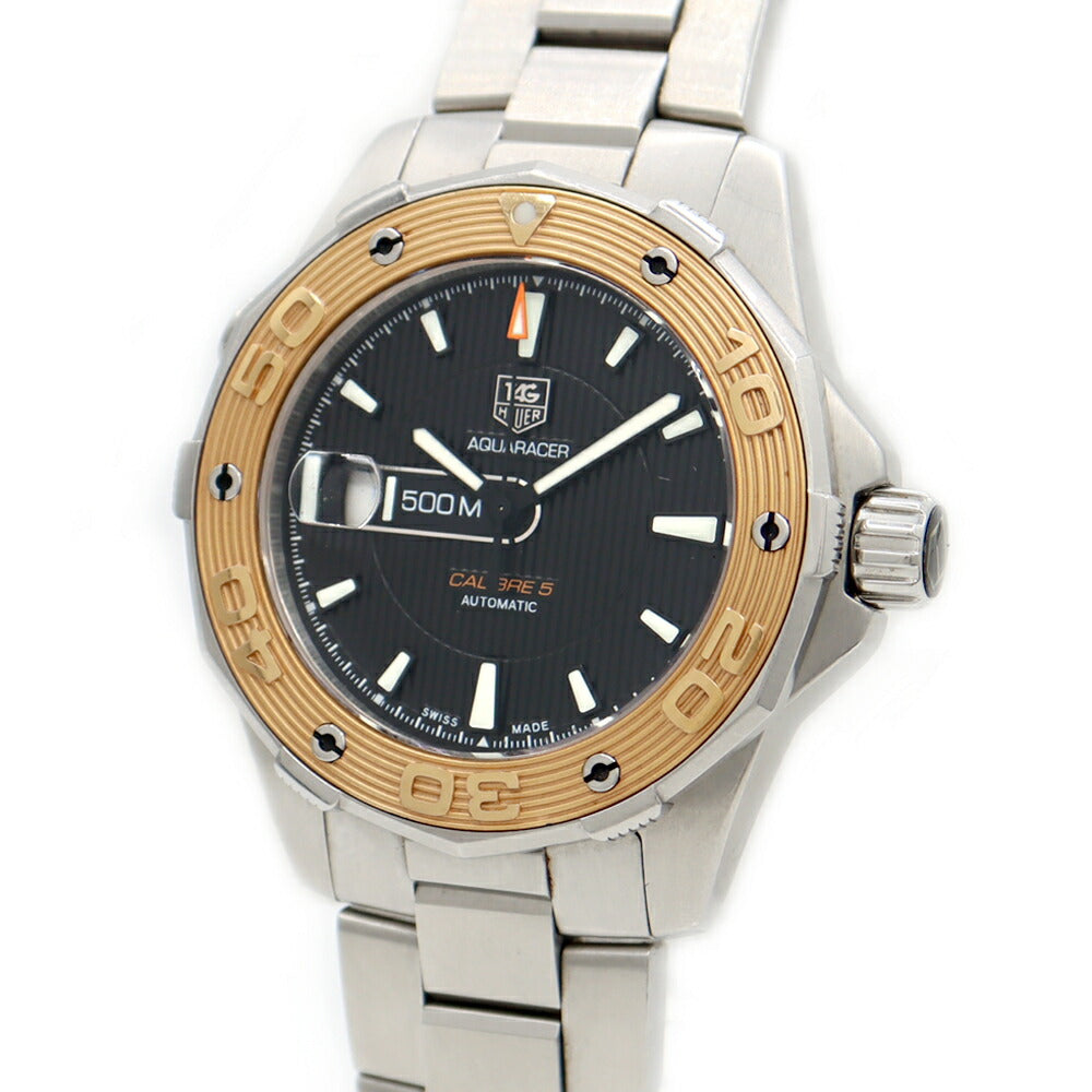 TAG Heuer タグホイヤー アクアレーサー キャリバー5 WAJ2150 500m防水 デイト 黒 ブラック K18PG ピンクーゴールド SS ステンレス コンビ メンズ 自動巻き【6ヶ月保証】【腕時計】【中古】