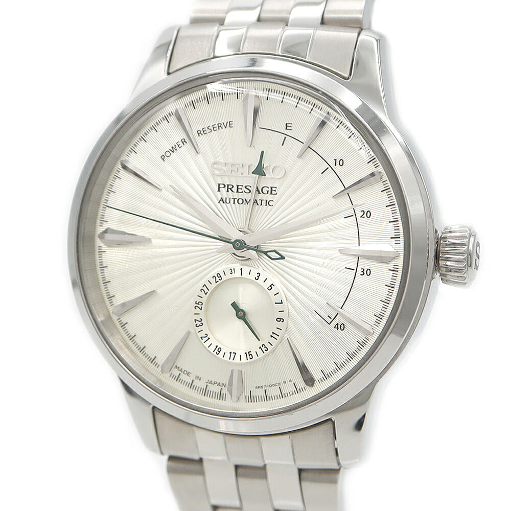 内部点検済 SEIKO セイコー プレザージュ 4R57-00E0 デイト パワーリザーブ 裏スケ シルバー SS ステンレス メンズ 自動巻き【6ヶ月保証】【腕時計】【中古】