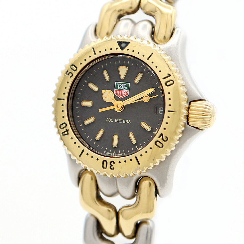 電池交換済 TAG Heuer タグホイヤー S/el セル プロフェッショナル S95.208M デイト 200m防水 グレー SS ステンレス YGP イエローゴールド コンビ レディース クォーツ【6ヶ月保証】【腕時計】【中古】