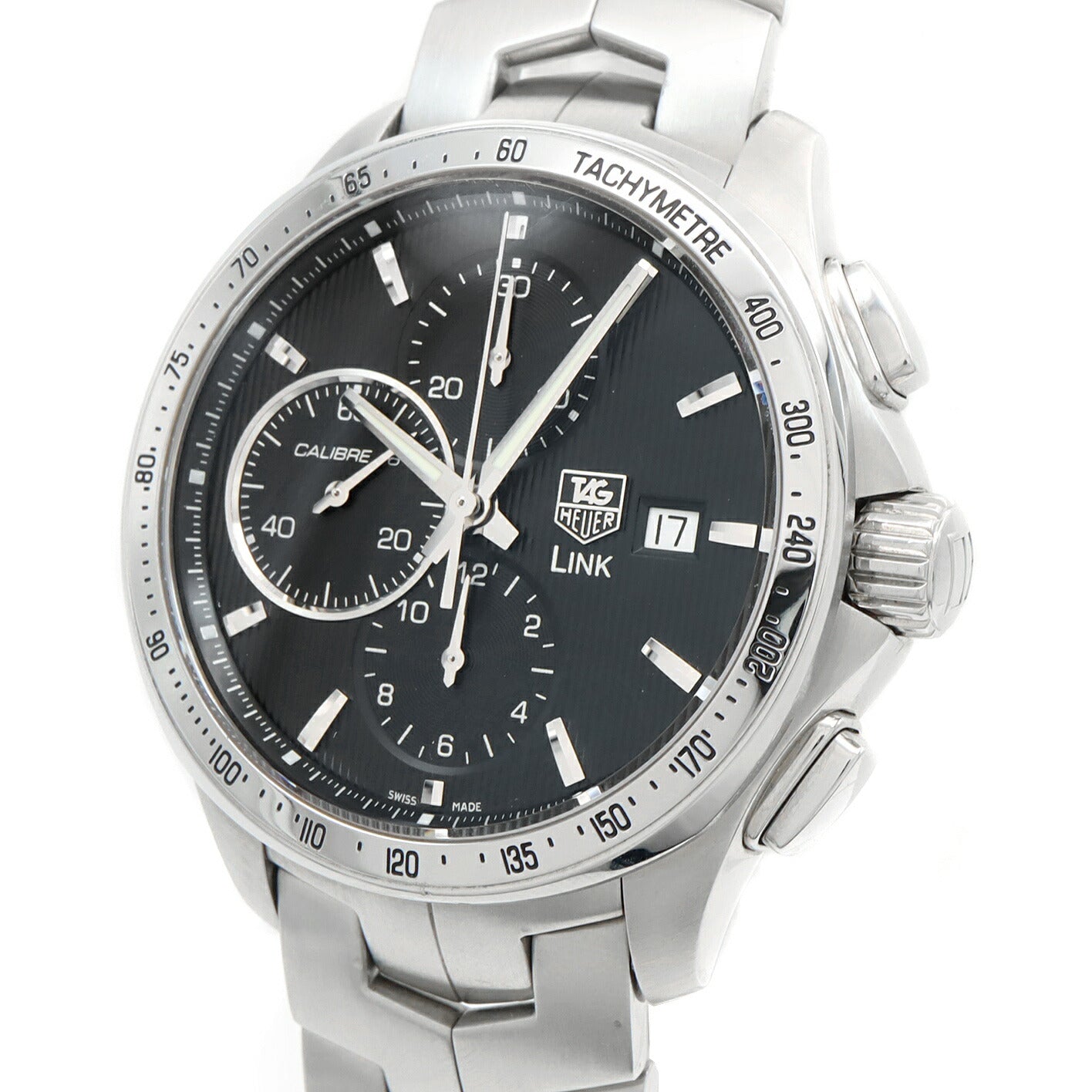 内部点検済 TAG Heuer タグホイヤー リンク キャリバー16 クロノグラフ CAT2010 100m防水 デイト 黒 ブラック SS ステンレス メンズ 自動巻き【6ヶ月保証】【腕時計】【中古】