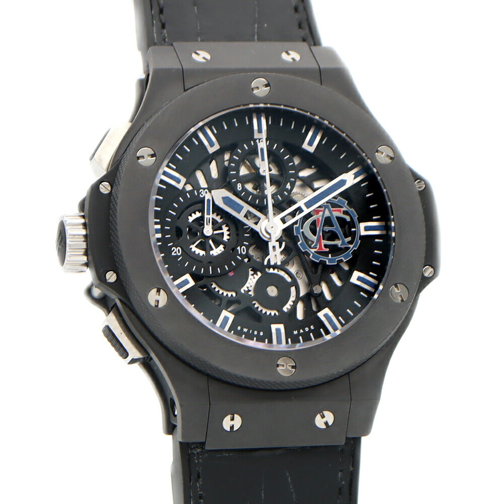 内部点検済 HUBLOT ウブロ アエロバン ドライブ クロノグラフ 世界250本限定 310G.CI.1170.GR.ACF09 裏スケ 黒 ブラック スケルトン CE セラミック Ti チタン メンズ 自動巻き【6ヶ月保証】【腕時計】【中古】