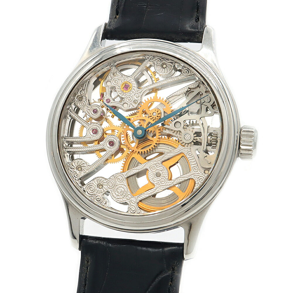 内部点検済 Jacques Etoile ジャッケエトアール ユニタス 6498 6498SW スケルトン SS ステンレス 純正ベルト 純正尾錠 メンズ 手巻き【6ヶ月保証】【腕時計】【中古】