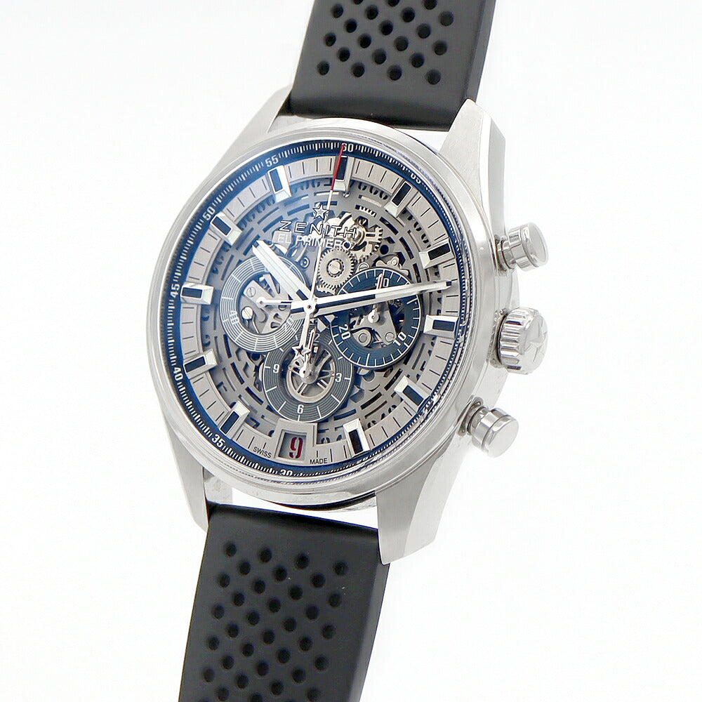 ZENITH ゼニス エルプリメロ クロノマスター フルオープン 03.2081.400 クロノグラフ 裏スケ 100m防水 デイト スケルトン SS ステンレス 純正ベルト 純正尾錠 メンズ 自動巻き【6ヶ月保証】【腕時計】【中古】