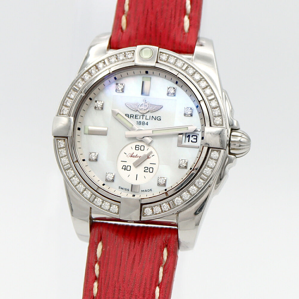 内部点検済 BREITLING ブライトリング ギャラクティック 36 ダイヤベゼル A37330 ダイヤモンド デイト 100m防水 スモールセコンド 白 ホワイトシェル SS ステンレス 純正ベルト 純正尾錠 レディース 自動巻き【6ヶ月保証】【腕時計】【中古】
