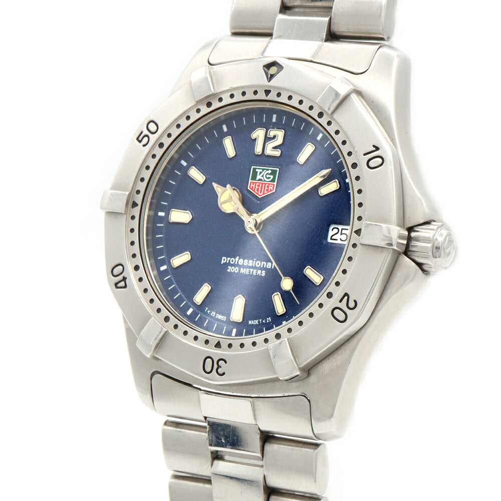 電池交換済 TAG Heuer タグホイヤー 2000シリーズ プロフェッショナル WK1113 デイト 青 ブルー SS ステンレス メンズ クォーツ【6ヶ月保証】【腕時計】【中古】