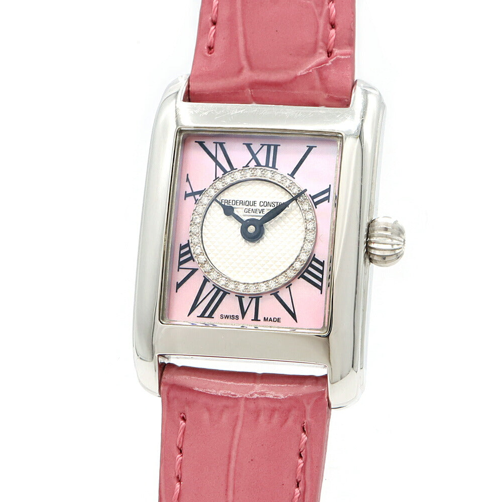 電池交換済 FREDERIQUE CONSTANT フレデリックコンスタント クラシックカレ FC-200X1C12 ダイヤモンド ピンクシェル SS ステンレス 純正ベルト 純正尾錠 レディース クォーツ【6ヶ月保証】【腕時計】【中古】