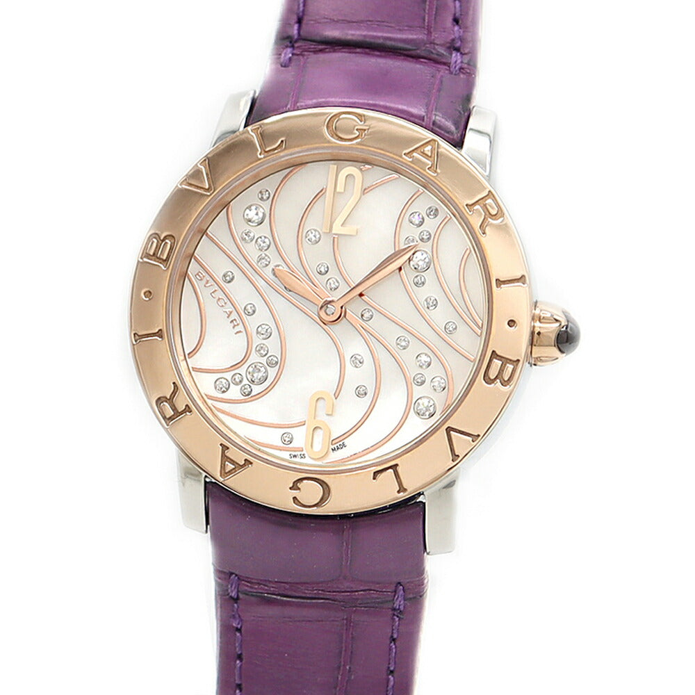 BVLGARI ブルガリ ブルガリブルガリ BBLP33SG ダイヤモンド 30m防水 白 ホワイトシェル K18PG ピンクゴールド SS ステンレス コンビ 純正ベルト 純正尾錠 メンズ ボーイズ レディース 自動巻き【6ヶ月保証】【腕時計】【中古】