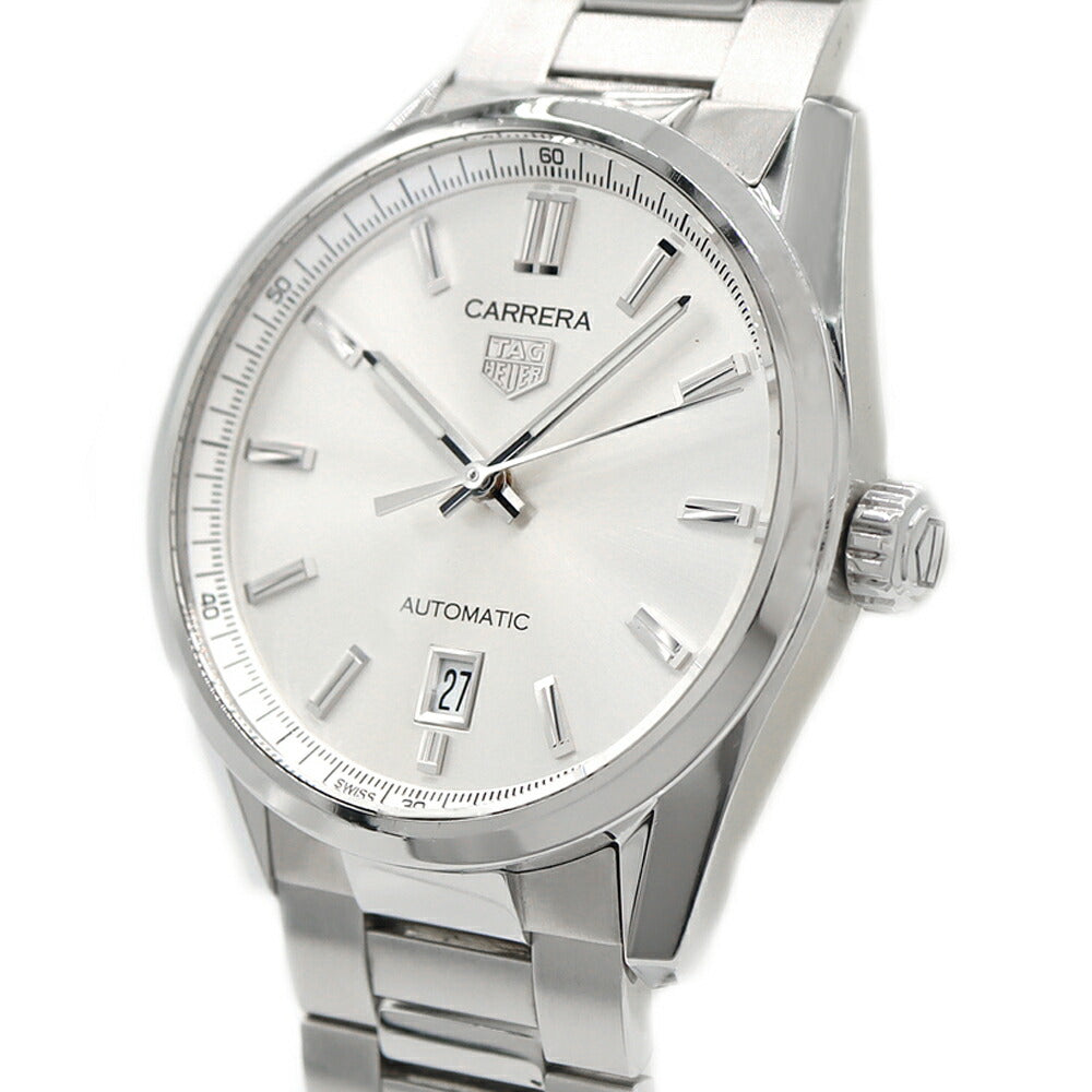 内部点検済 TAG Heuer タグホイヤー カレラ キャリバー5 WBN2111 100m防水 デイト 裏スケ シルバー SS ステンレス メンズ 自動巻き【6ヶ月保証】【腕時計】【中古】