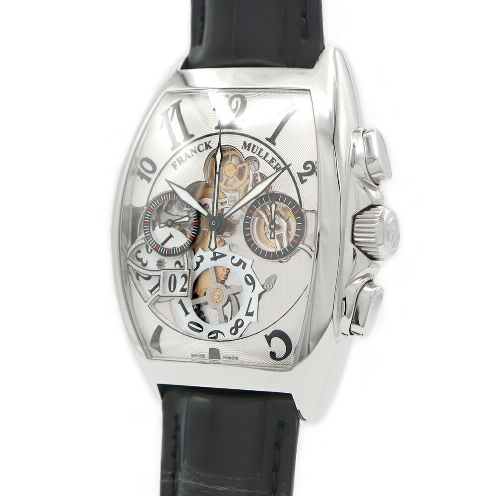 内部点検済 FRANCK MULLER フランクミュラー トノーカーベックス クロノグラフ ビックデイト 8083CC シルバー スケルトン SS ステンレス 純正ベルト 純正尾錠 メンズ 自動巻き【6ヶ月保証】【中古】【腕時計】