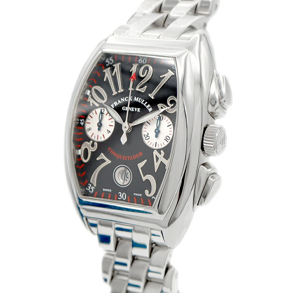 FRANCK MULLER フランクミュラー コンキスタドール クロノグラフ 8002 CC デイト 黒 ブラック SS ステンレス メンズ 自動巻き【6ヶ月保証】【中古】【腕時計】