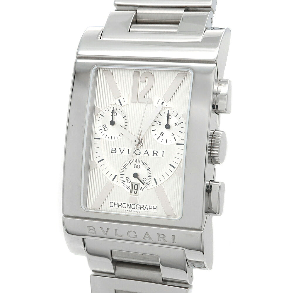 電池交換済 BVLGARI ブルガリ レッタンゴロ クロノグラフ RTC49S デイト スモールセコンド シルバー SS ステンレス メンズ クォーツ【6ヶ月保証】【腕時計】【中古】