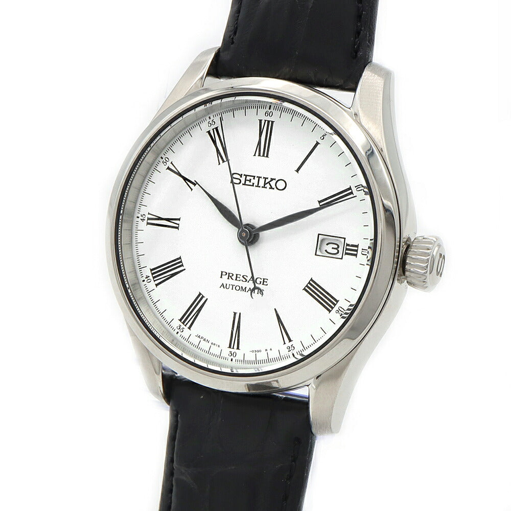 SEIKO セイコー プレザージュ 6R15-03V0 デイト 裏スケ 100m防水 白 ホワイト SS ステンレス 純正ベルト 純正尾錠 メンズ 自動巻き プレサージュ【6ヶ月保証】【腕時計】【中古】