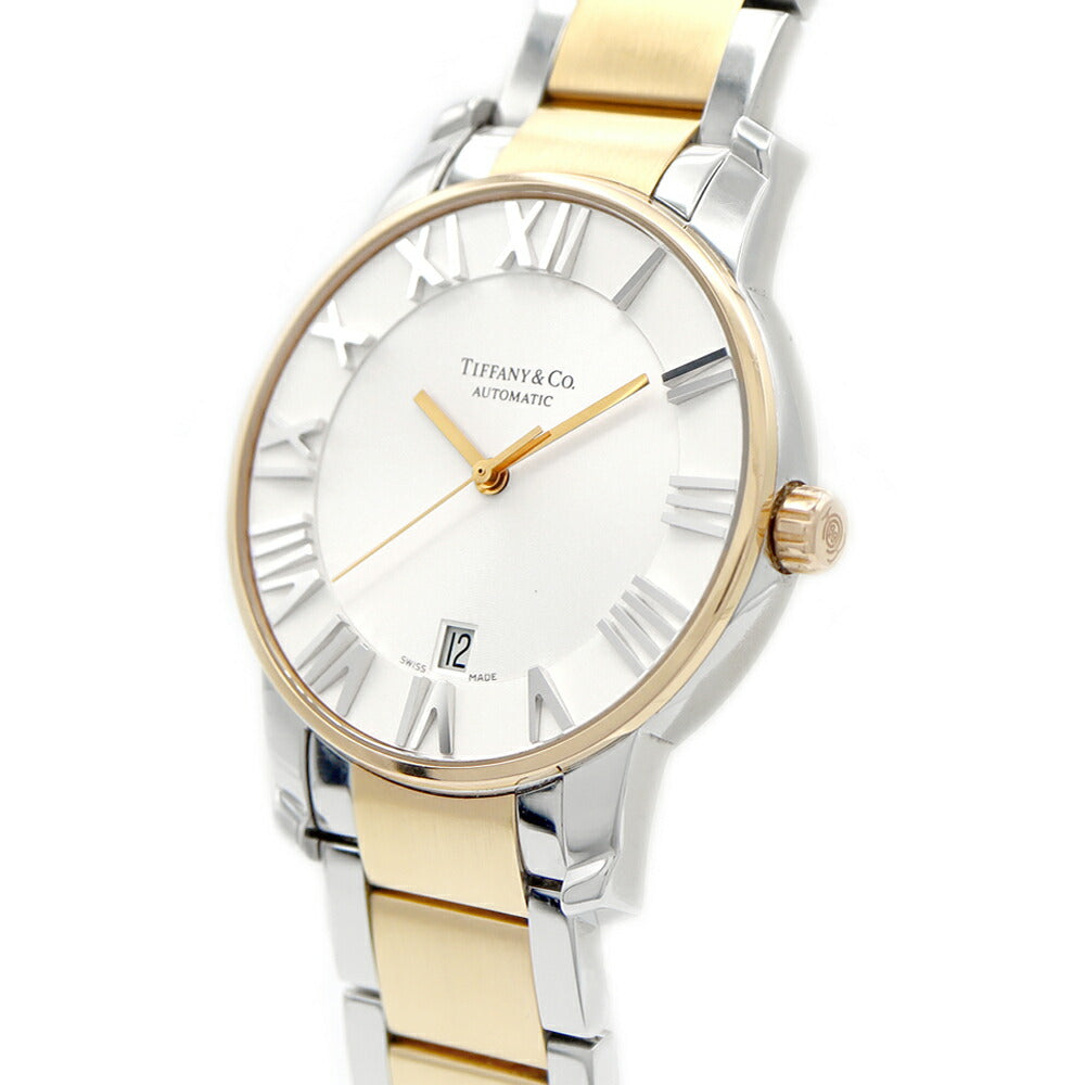 TIFFANY&Co. ティファニー アトラス ドーム Z1800.68.15A21A00A 50m防水 デイト 裏スケ シルバー SS ステンレス YG イエローゴールド コンビ メンズ 自動巻き【6ヶ月保証】【腕時計】【中古】