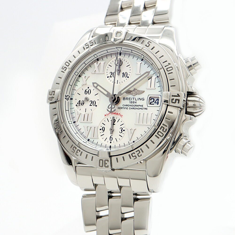 BREITLING ブライトリング クロノコックピット A13358 クロノグラフ 100m防水 デイト 白 ホワイトシェル SS ステンレス メンズ 自動巻き【6ヶ月保証】【腕時計】【中古】