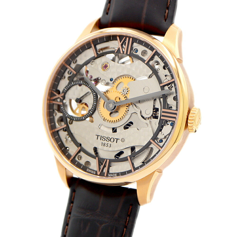 TISSOT ティソ T-クラシック シュマン ドゥ トゥレル T099405A スモールセコンド 50m防水 スケルトン SS ステンレス YGP イエローゴールド 純正ベルト 純正尾錠 メンズ 手巻き【6ヶ月保証】【腕時計】【中古】