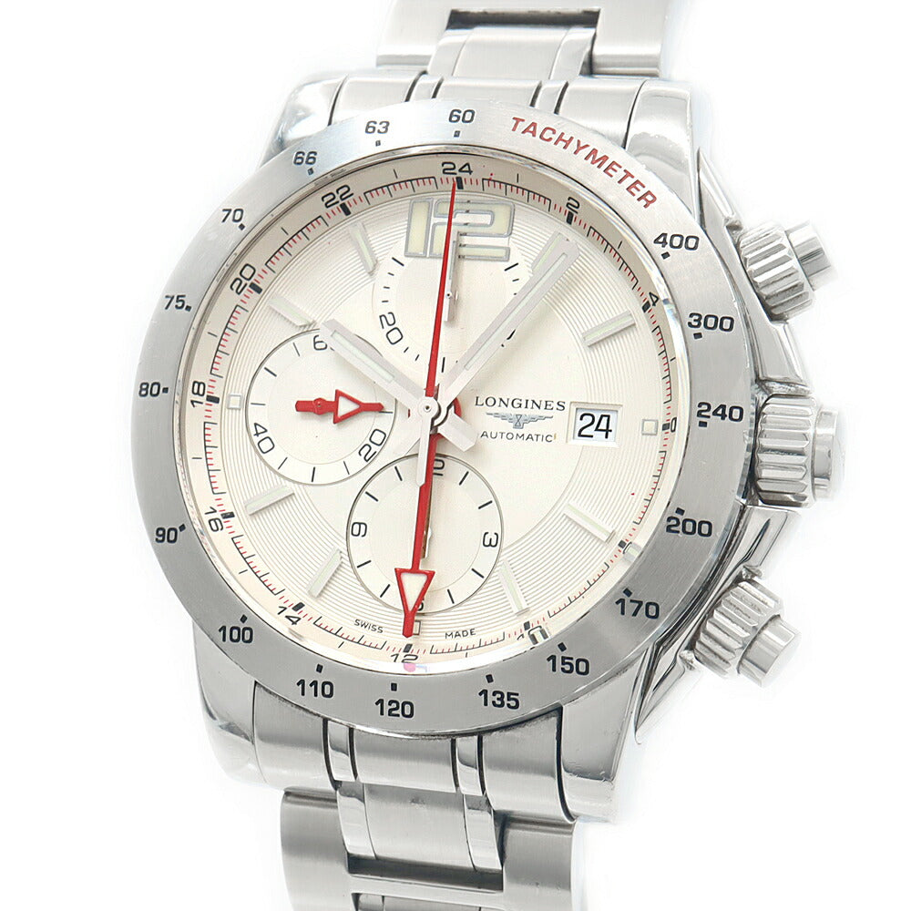 内部点検済 LONGINES ロンジン アドミラル GMT クロノグラフ L3.670.4 100m防水 デイト 白 ホワイト SS ステンレス メンズ 自動巻き【6ヶ月保証】【腕時計】【中古】