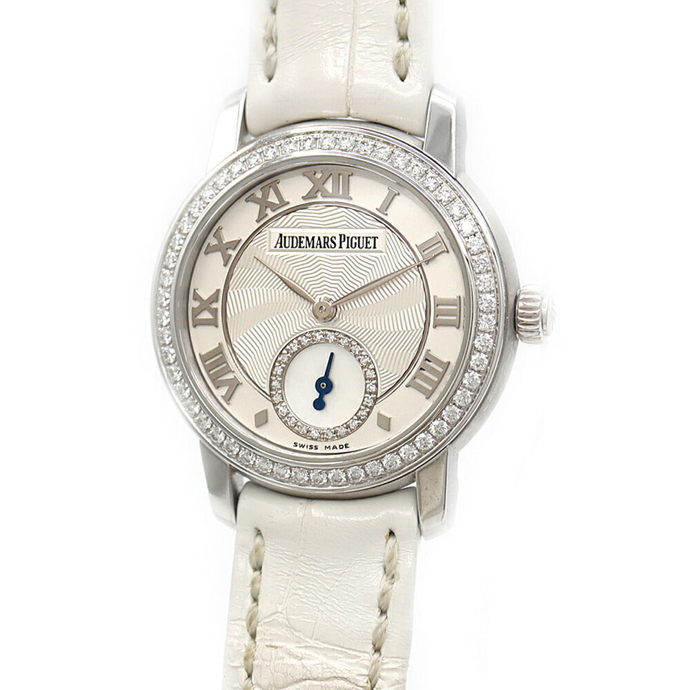 AUDEMARS PIGUET オーデマピゲ ジュールオーデマ ダイヤベゼル 77228BC.ZZ.A001MR.01 ダイヤモンド スモールセコンド 裏スケ シルバー 白 ホワイトシェル K18WG ホワイトゴールド 純正ベルト 純正尾錠 レディース 手巻き AP【6ヶ月保証】【腕時計】【中古】