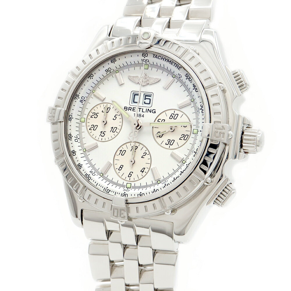 BREITLING ブライトリング クロスウィンド A44355 クロノグラフ ビッグデイト スモールセコンド 100m防水 白 ホワイト SS ステンレス メンズ 自動巻き【6ヶ月保証】【腕時計】【中古】