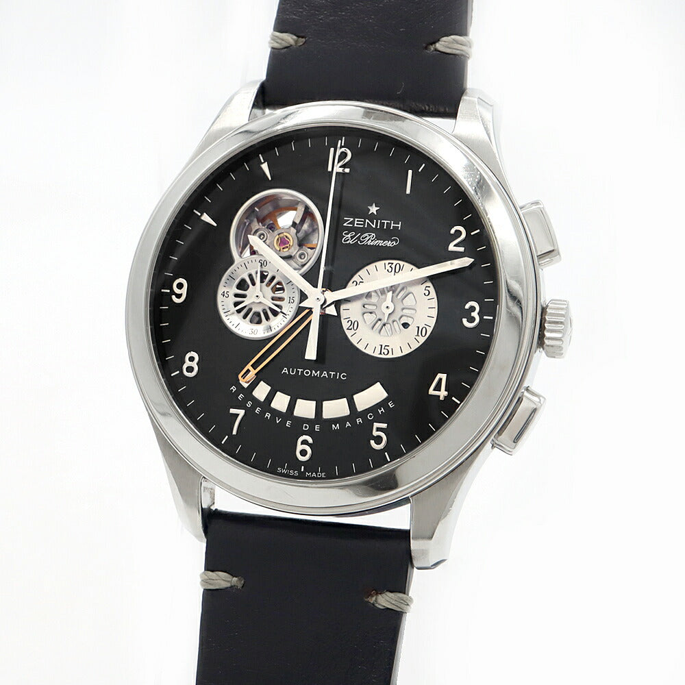 ZENITH ゼニス グランドクラス オープン エルプリメロ 03.0520.4021 クロノグラフ パワーリザーブ 黒 ブラック SS ステンレス 純正尾錠 メンズ 自動巻き【6ヶ月保証】【腕時計】【中古】