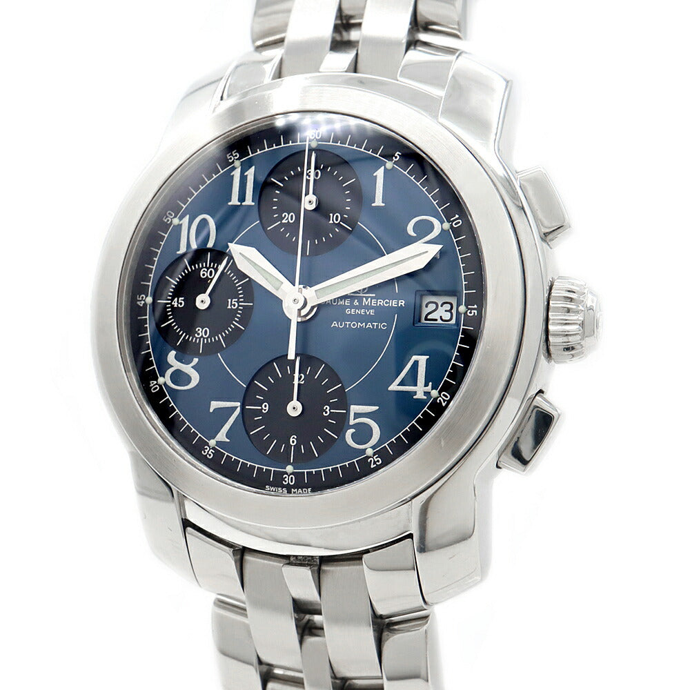 BAUME&MERCIER ボーム&メルシェ ケープランド クロノグラフ MV045216 デイト 100m防水 青 ブルー SS ステンレス メンズ 自動巻き【6ヶ月保証】【腕時計】【中古】