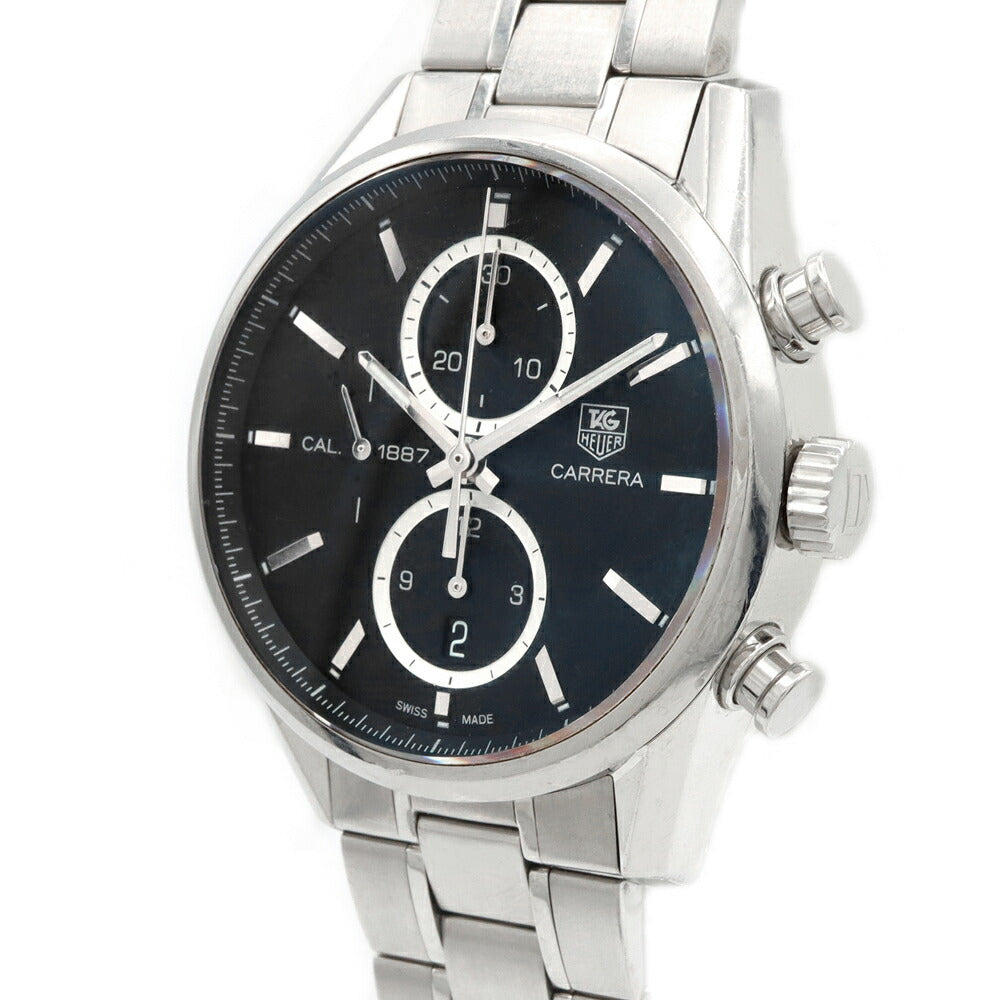 TAG Heuer タグホイヤー カレラ キャリバー1887 クロノグラフ CAR2110 デイト 100m防水 裏スケ 黒 ブラック SS ステンレス メンズ 自動巻き【6ヶ月保証】【腕時計】【中古】