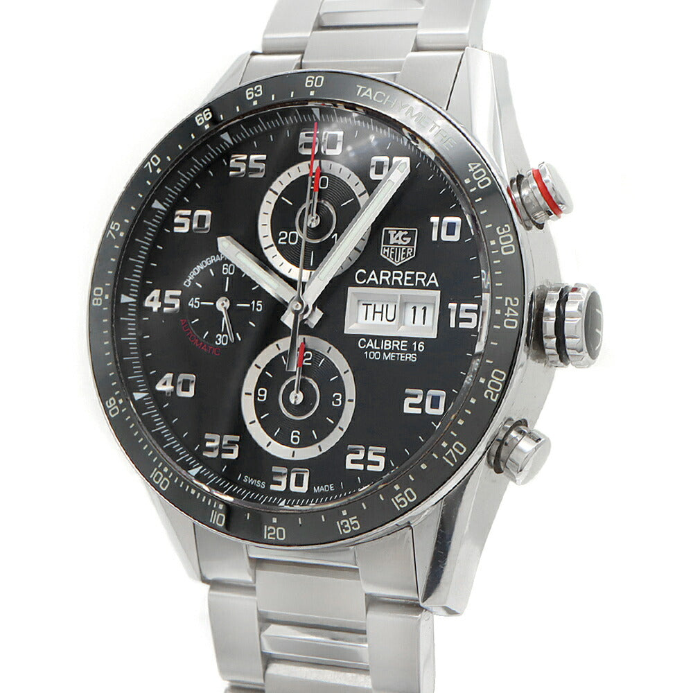 TAG Heuer タグホイヤー カレラ キャリバー16 クロノグラフ デイデイト CV2A1R 100m防水 裏スケ 黒 ブラック CE セラミック SS ステンレス メンズ 自動巻き【6ヶ月保証】【腕時計】【中古】