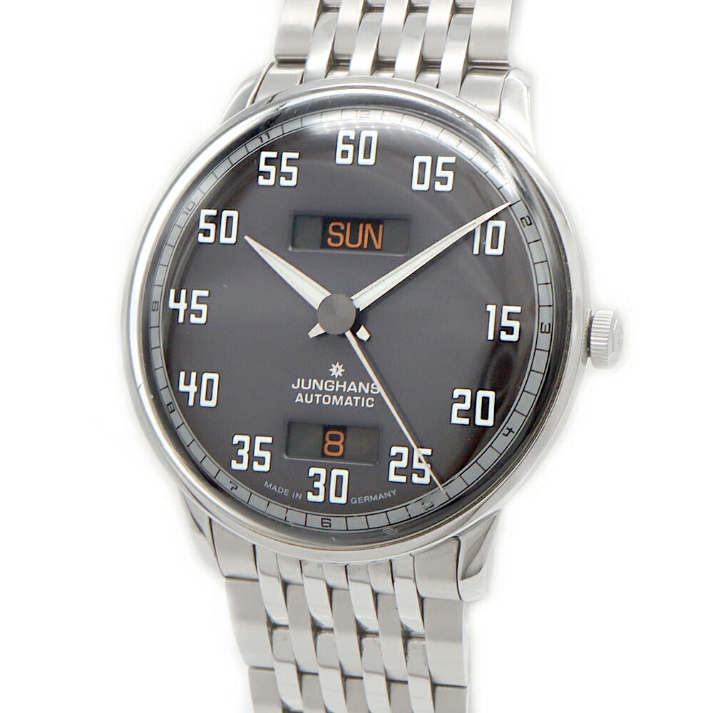 JUNGHANS ユンハンス マイスタードライバー デイデイト 027/4722.45 30m防水 裏スケ グレー SS ステンレス メンズ 自動巻き【6ヶ月保証】【腕時計】【中古】