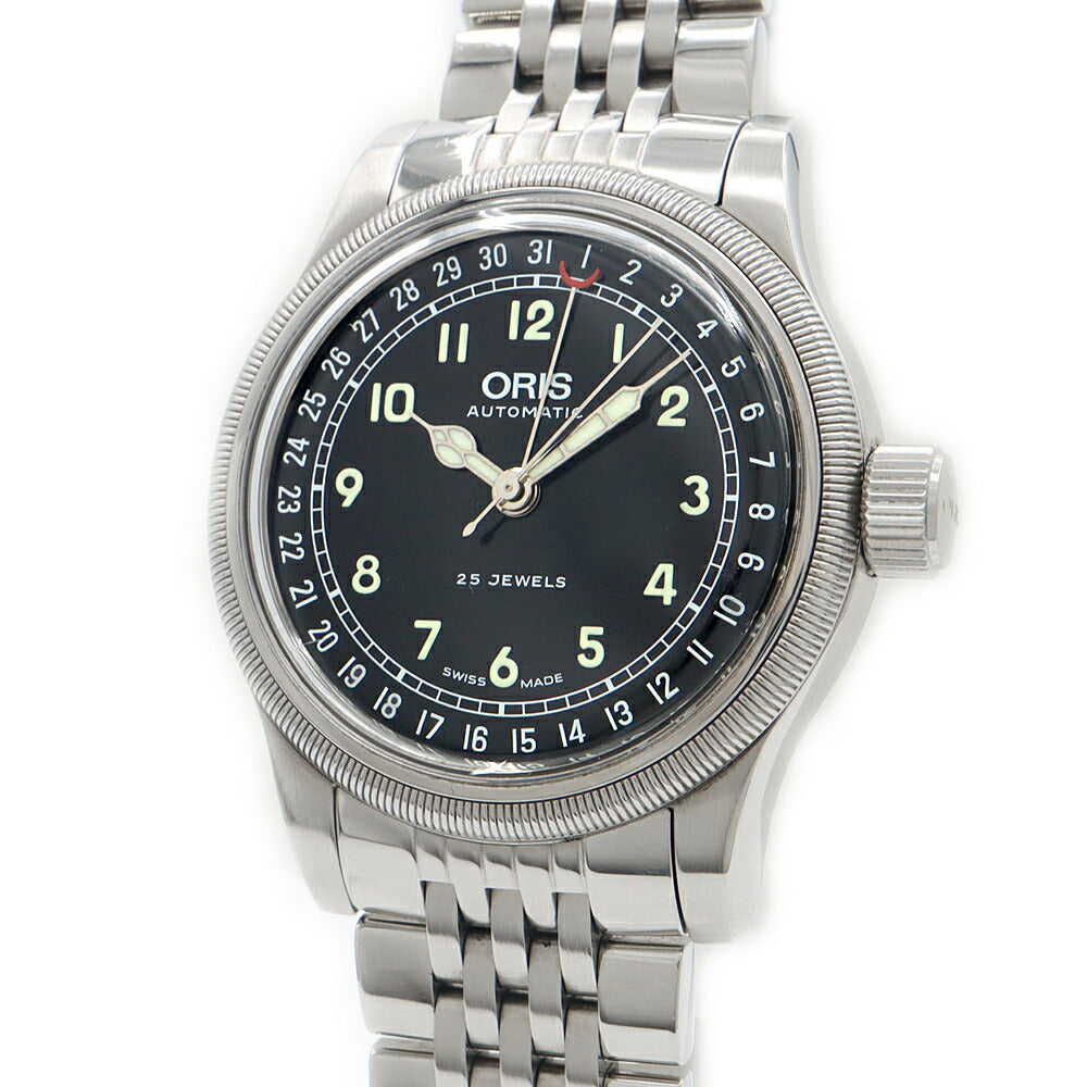 内部点検済 ORIS オリス ビッグクラウン ポインターデイト 7543 裏スケ 黒 ブラック SS ステンレス メンズ 自動巻き【6ヶ月保証】【腕時計】【中古】