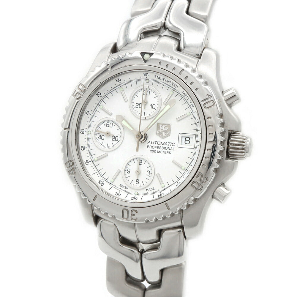 内部点検済 TAG Heuer タグホイヤー リンク クロノグラフ CT2112 デイト 200m防水 白 ホワイト SS ステンレス メンズ 自動巻き【6ヶ月保証】【腕時計】【中古】