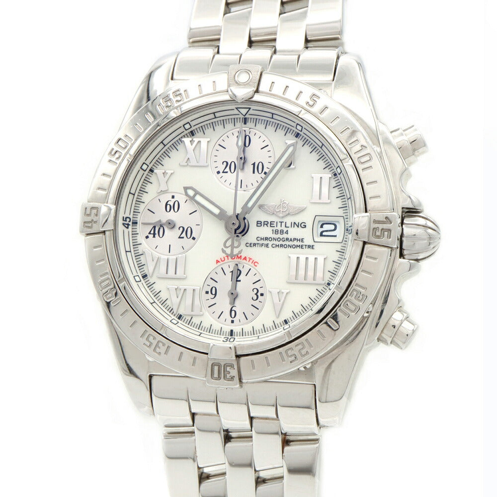 BREITLING ブライトリング クロノ コックピット A13358 クロノグラフ 100m防水 デイト 白 ホワイト SS ステンレス メンズ 自動巻き【6ヶ月保証】【腕時計】【中古】