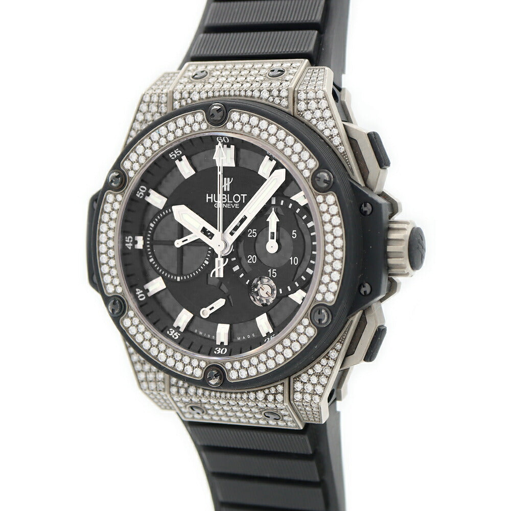 HUBLOT ウブロ キングパワー スプリットセコンド ジルコニウム ダイヤモンド 709.ZX.1770RX.1704 ダイヤベゼル ラグダイヤ クロノグラフ パワーリザーブ 黒 ブラックカーボン Ti チタン 純正ベルト 純正尾錠 メンズ 自動巻き【6ヶ月保証】【腕時計】【中古】