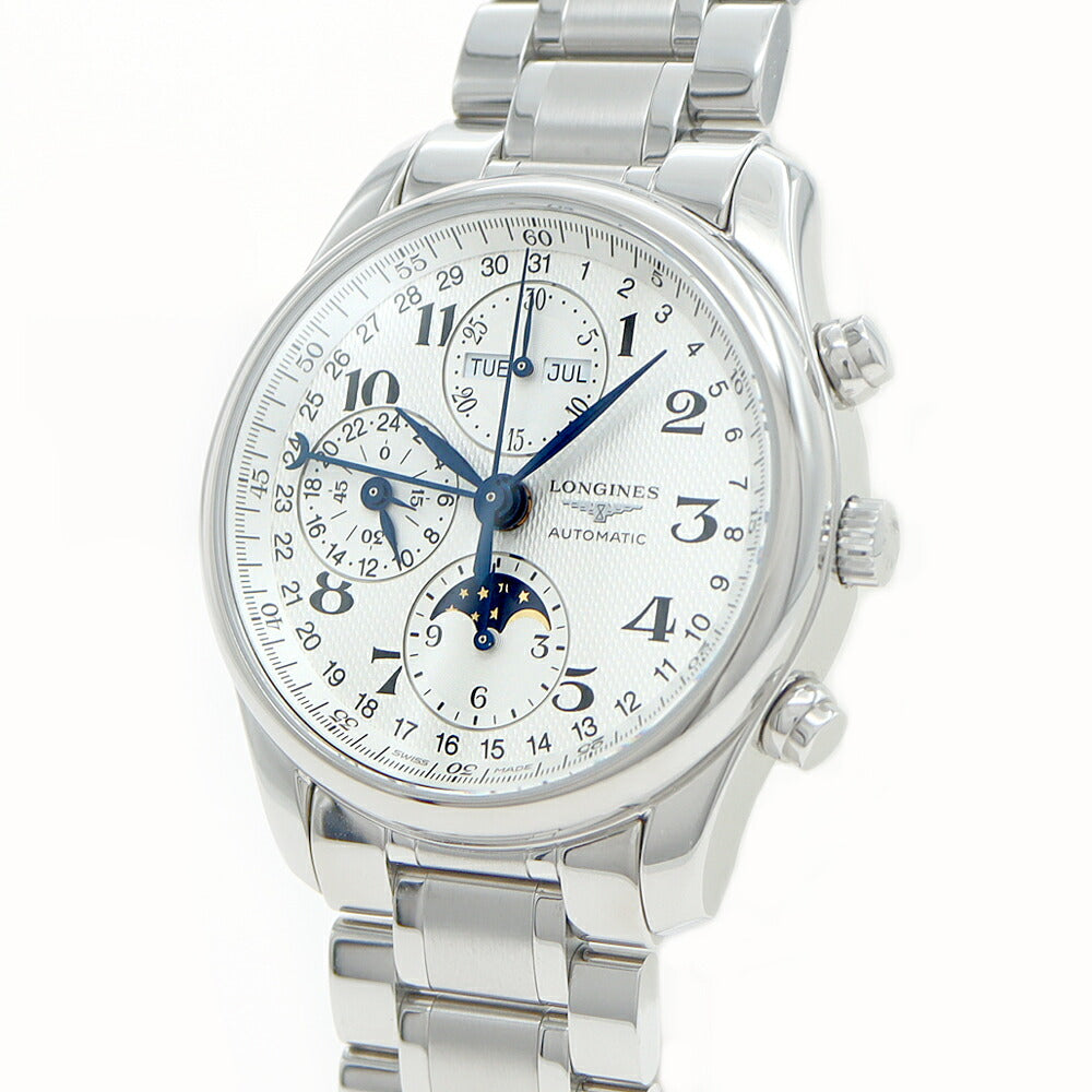 LONGINES ロンジン マスターコレクション クロノ ムーンフェイズ L2.673.4 クロノグラフ トリプルカレンダー 裏スケ シルバー SS ステンレス メンズ 自動巻き【6ヶ月保証】【腕時計】【中古】