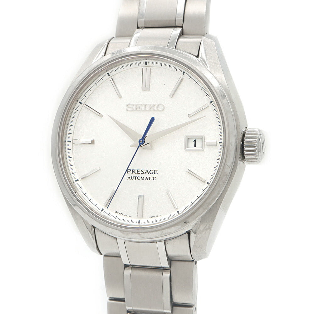 SEIKO セイコー プレザージュ プレステージライン 6R15-04A0 SARX055 デイト 100m防水 裏スケ 和紙模様 シルバー Ti チタン メンズ 自動巻き プレサージュ【6ヶ月保証】【腕時計】【中古】