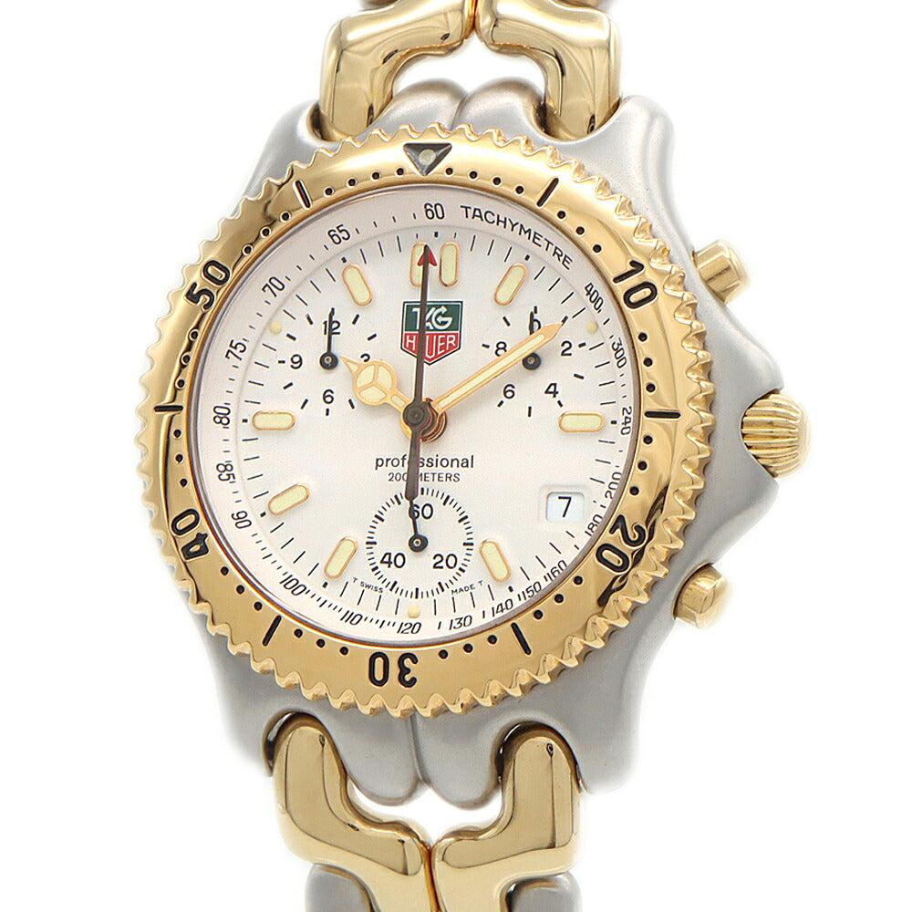 電池交換済 TAG Heuer タグホイヤー S/el セル プロフェッショナル クロノグラフ S35.006 デイト 200m防水 白 ホワイト SS ステンレス YGP イエローゴールド コンビ メンズ クォーツ【6ヶ月保証】【腕時計】【中古】