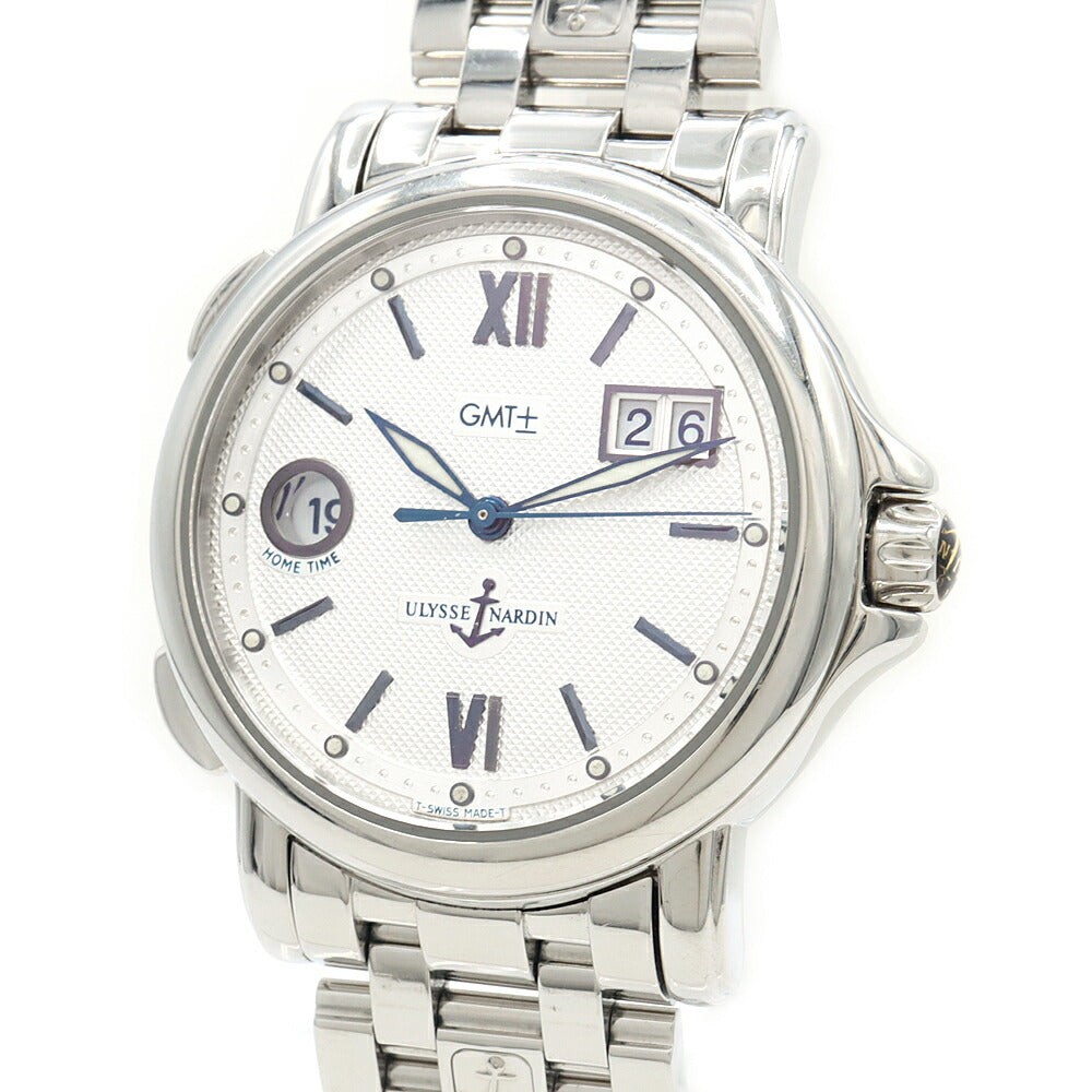 内部点検済 ULYSSE NARDIN ユリスナルダン サンマルコ GMT ビッグデイト 223-88 100m防水 シルバー SS ステンレス メンズ 自動巻き【6ヶ月保証】【腕時計】【中古】