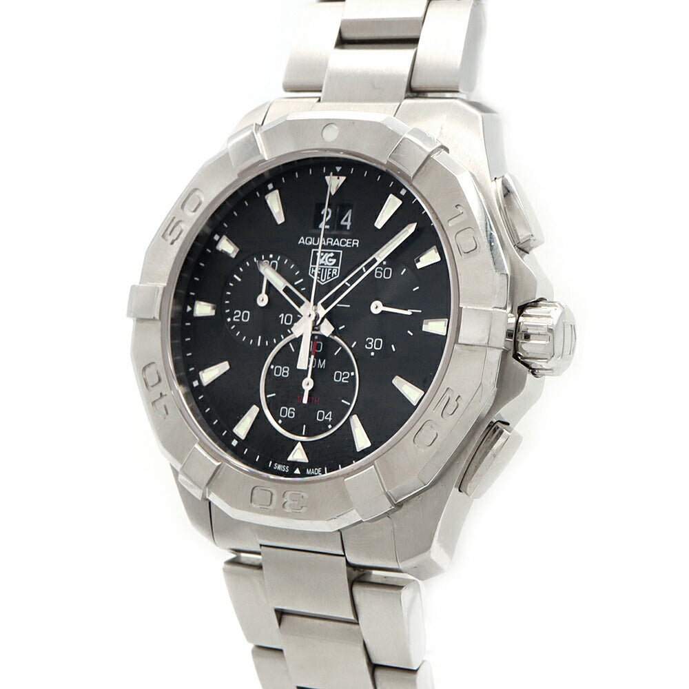 電池交換済 TAG Heuer タグホイヤー アクアレーサー クロノグラフ CAY1110 グランドデイト 300m防水 黒 ブラック SS ステンレス メンズ クォーツ【6ヶ月保証】【腕時計】【中古】