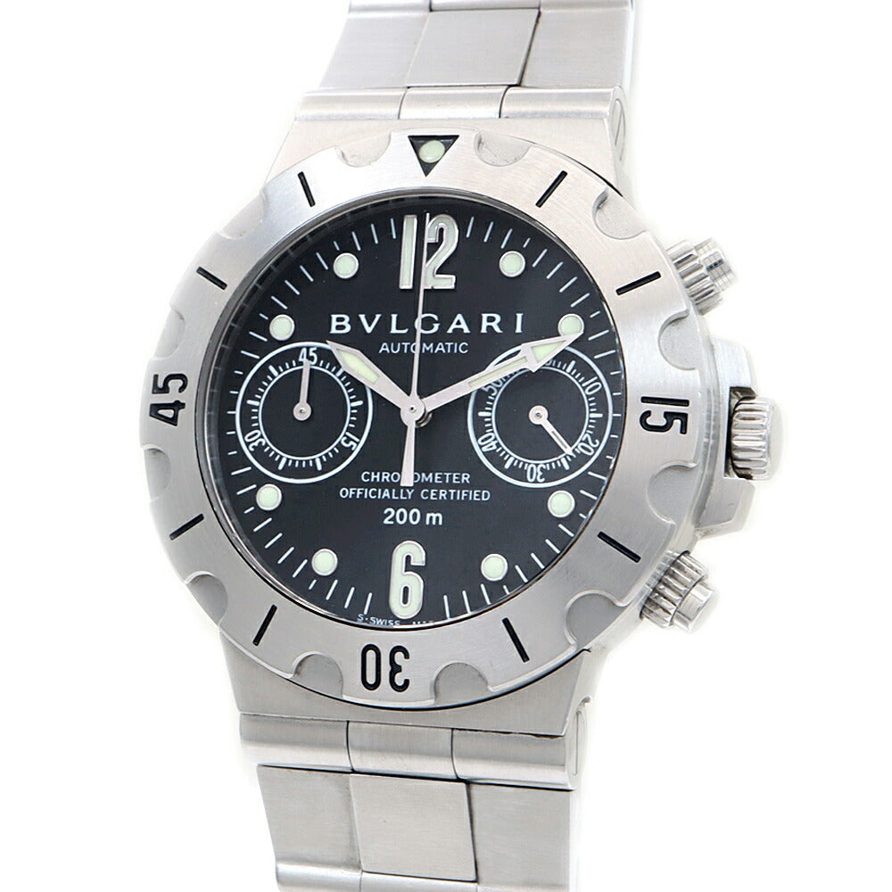 BVLGARI ブルガリ ディアゴノ スクーバ SCB38S クロノグラフ 200m防水 黒 ブラック SS ステンレス メンズ 自動巻き【6ヶ月保証】【腕時計】【中古】