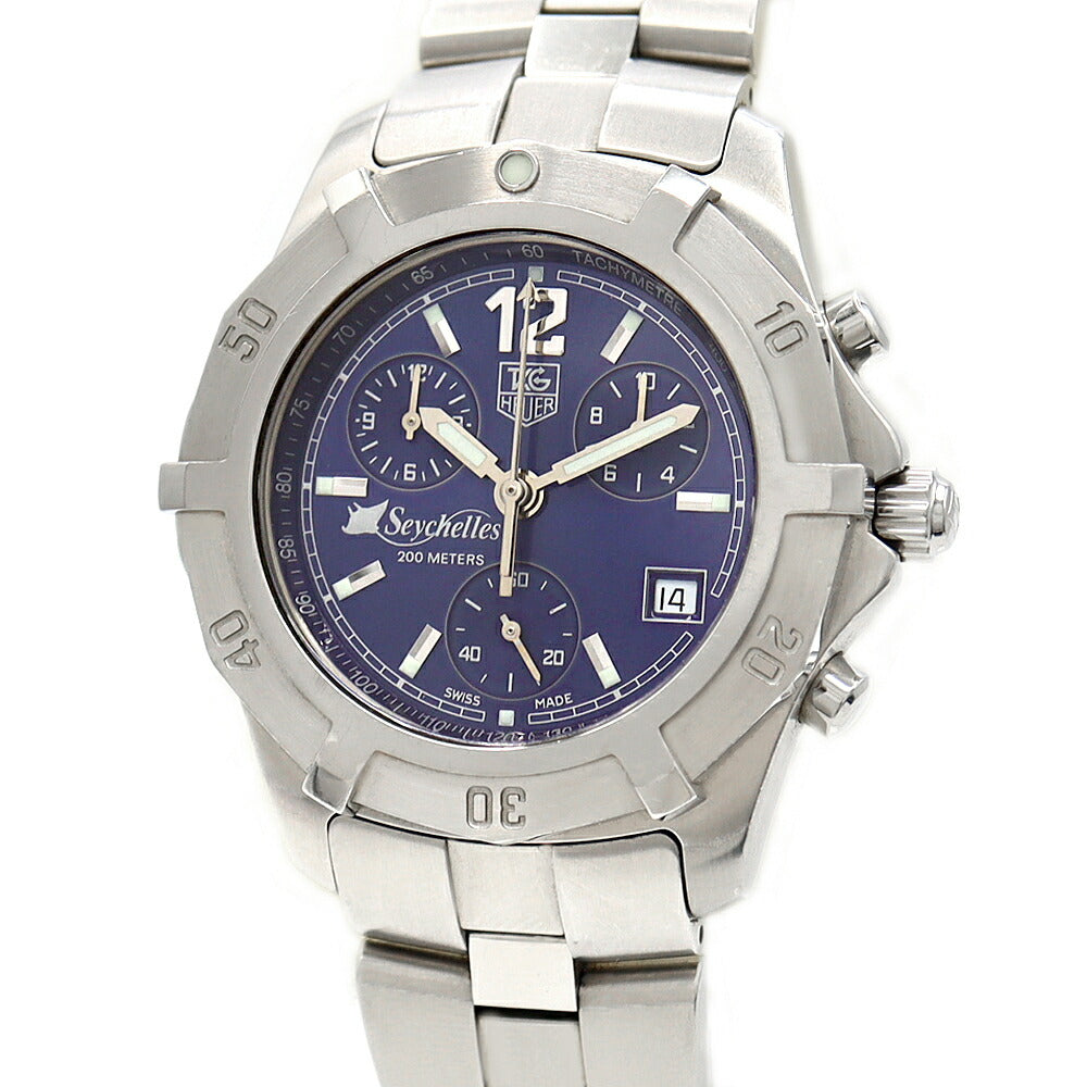 電池交換済 TAG Heuer タグホイヤー エクスクルーシブ 2000 セイシェル諸島 3000本限定 CN111D クロノグラフ 100m防水 デイト 青 ブルー SS ステンレス メンズ クォーツ【6ヶ月保証】【腕時計】【中古】